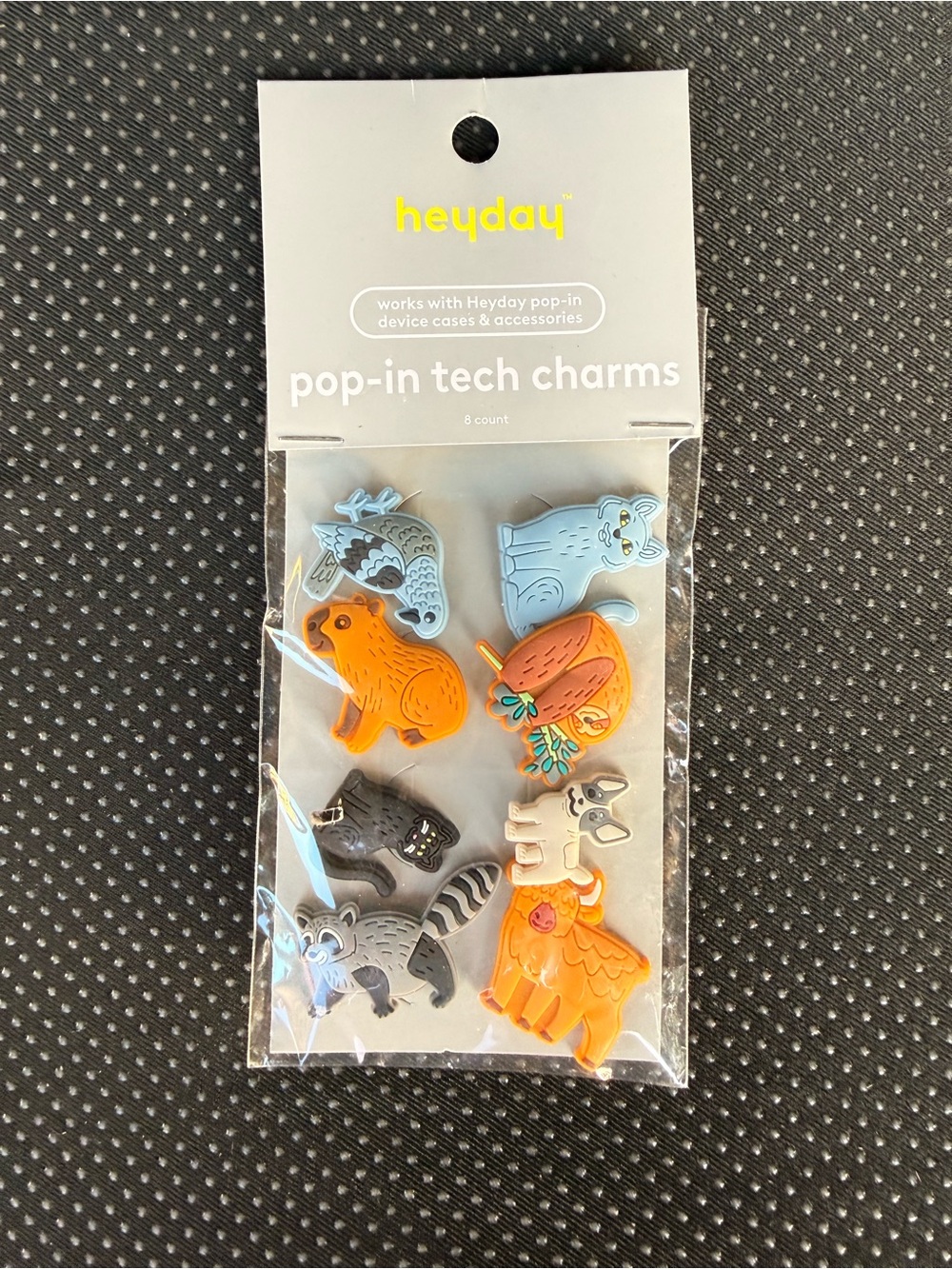 heyday Animal & Fruit Pop-In Tech Charms in Orange and Light Blue